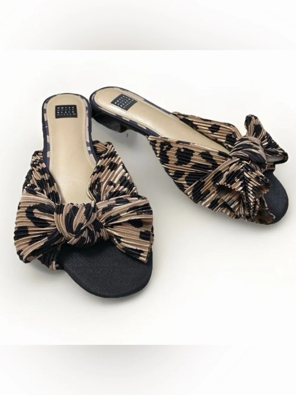 White House Black Market Liv Leopard Print Crinkle Slides - NWOT